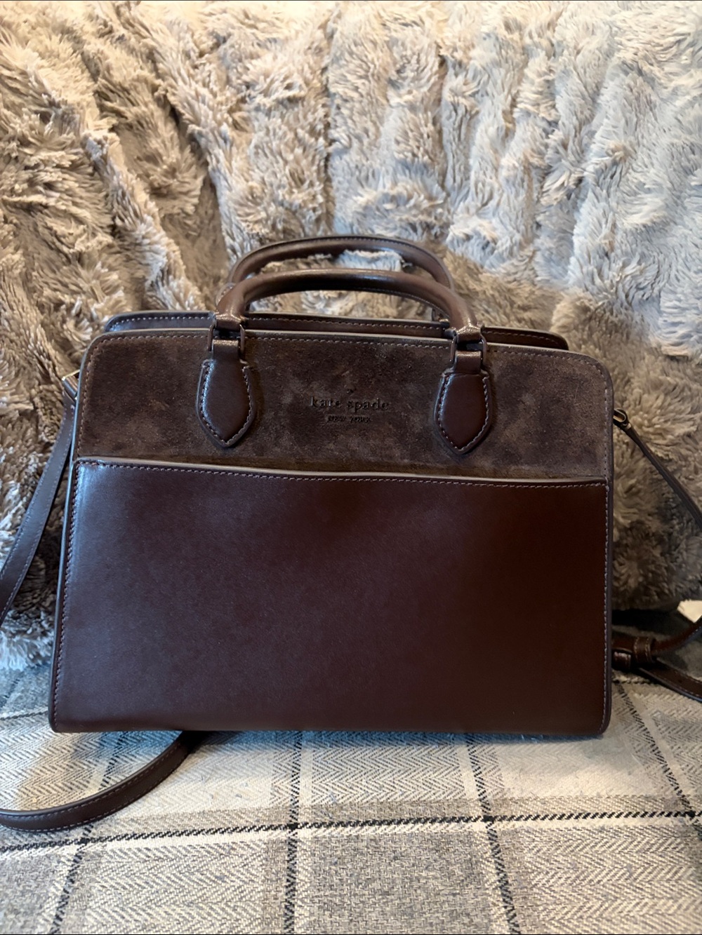 kate spade Brown Leather and Suede Top-Handle Satchel